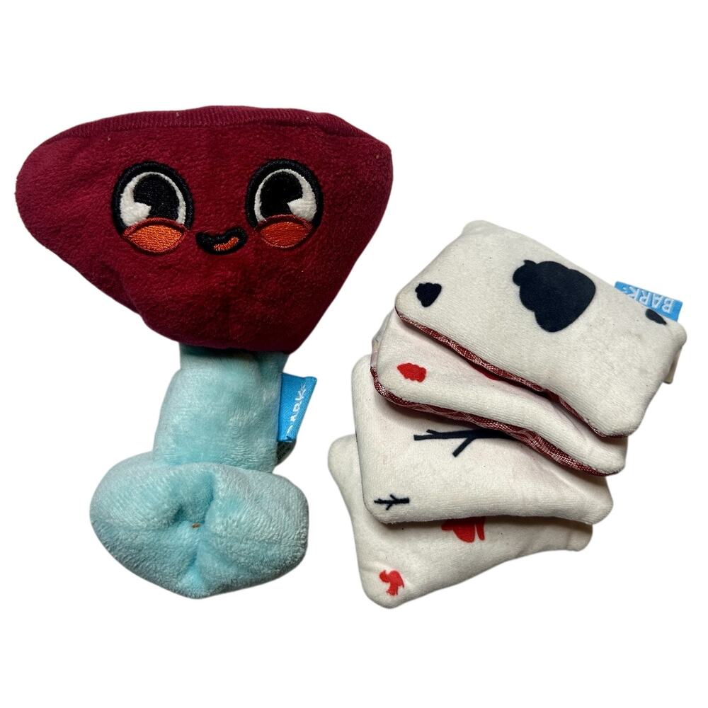 BARK Dog Toys Lot – Martini Glass & Poker Hand Plush Squeaky Toys Barkbox